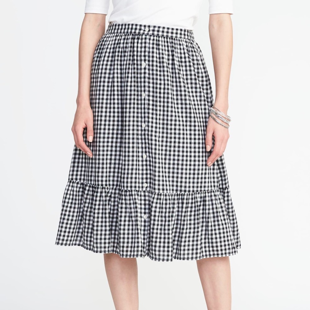 OldNavy Midi Skirt Sz Medium gingham checked b&w
